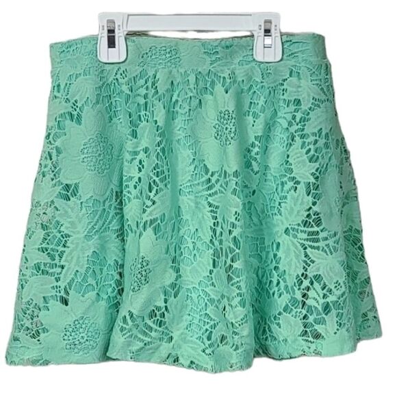 Aeropostale Mint Green Crochet Lace Overlay Skater Skirt Boho Mini Juniors Small - Picture 1 of 9